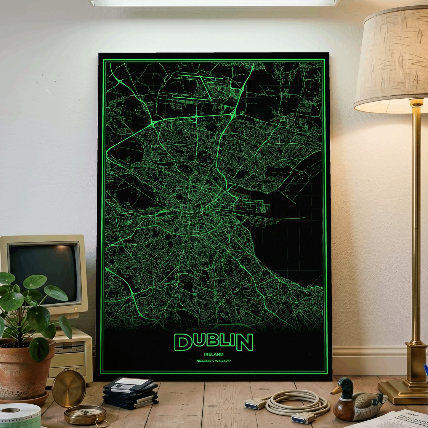 Dublin Phosphor Map Poster - Phosphor Green