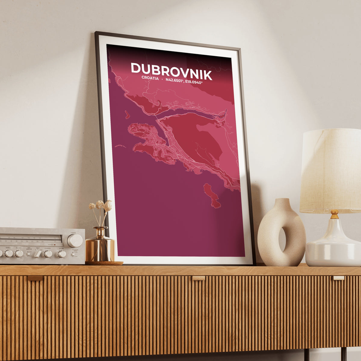 Dubrovnik Scarlet Map Poster