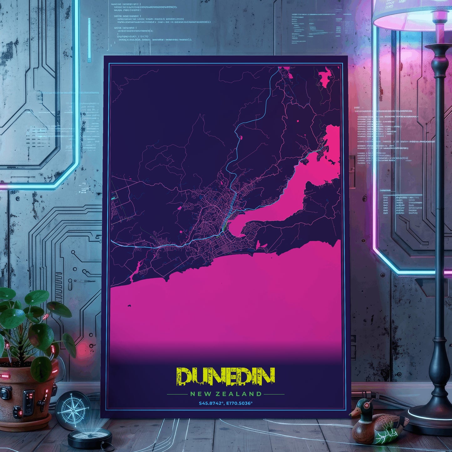 Dunedin Cyberpunk Map Poster