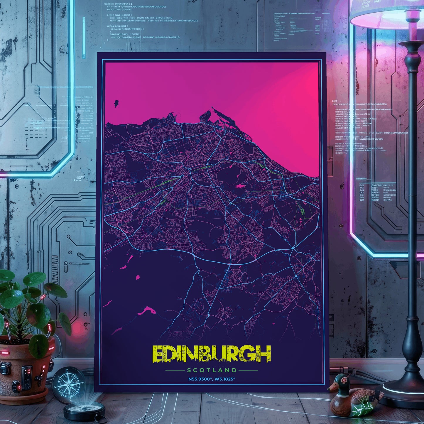 Edinburgh Cyberpunk Map Poster