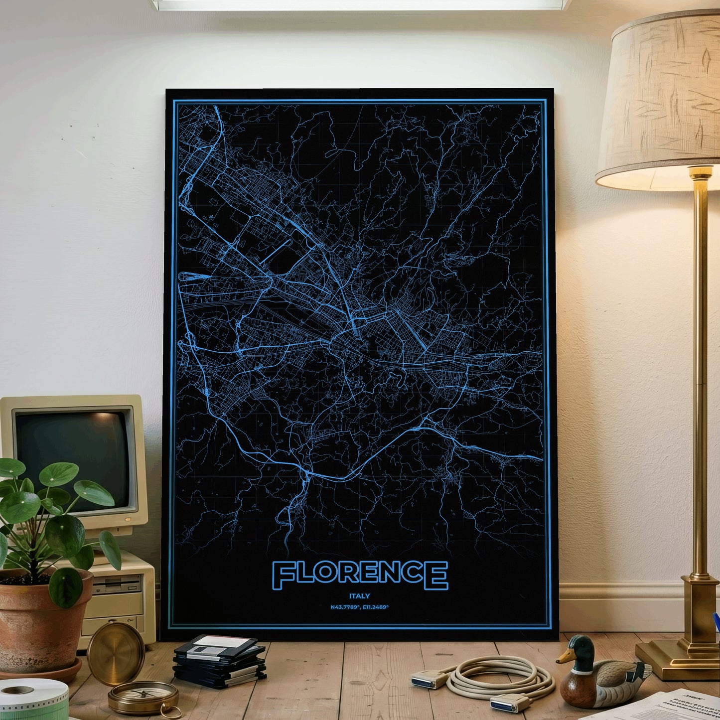Florence Phosphor Map Poster - IBM Blue