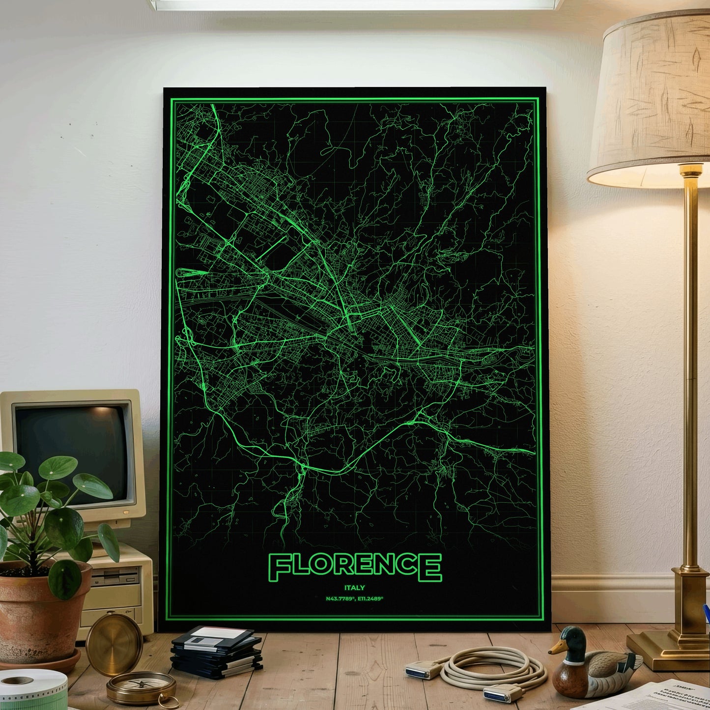 Florence Phosphor Map Poster - Phosphor Green