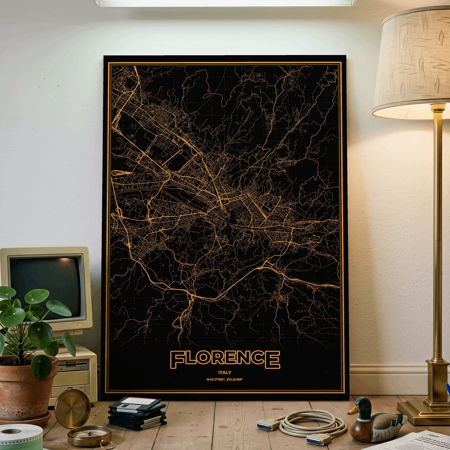 Florence Phosphor Map Poster - Amber CRT