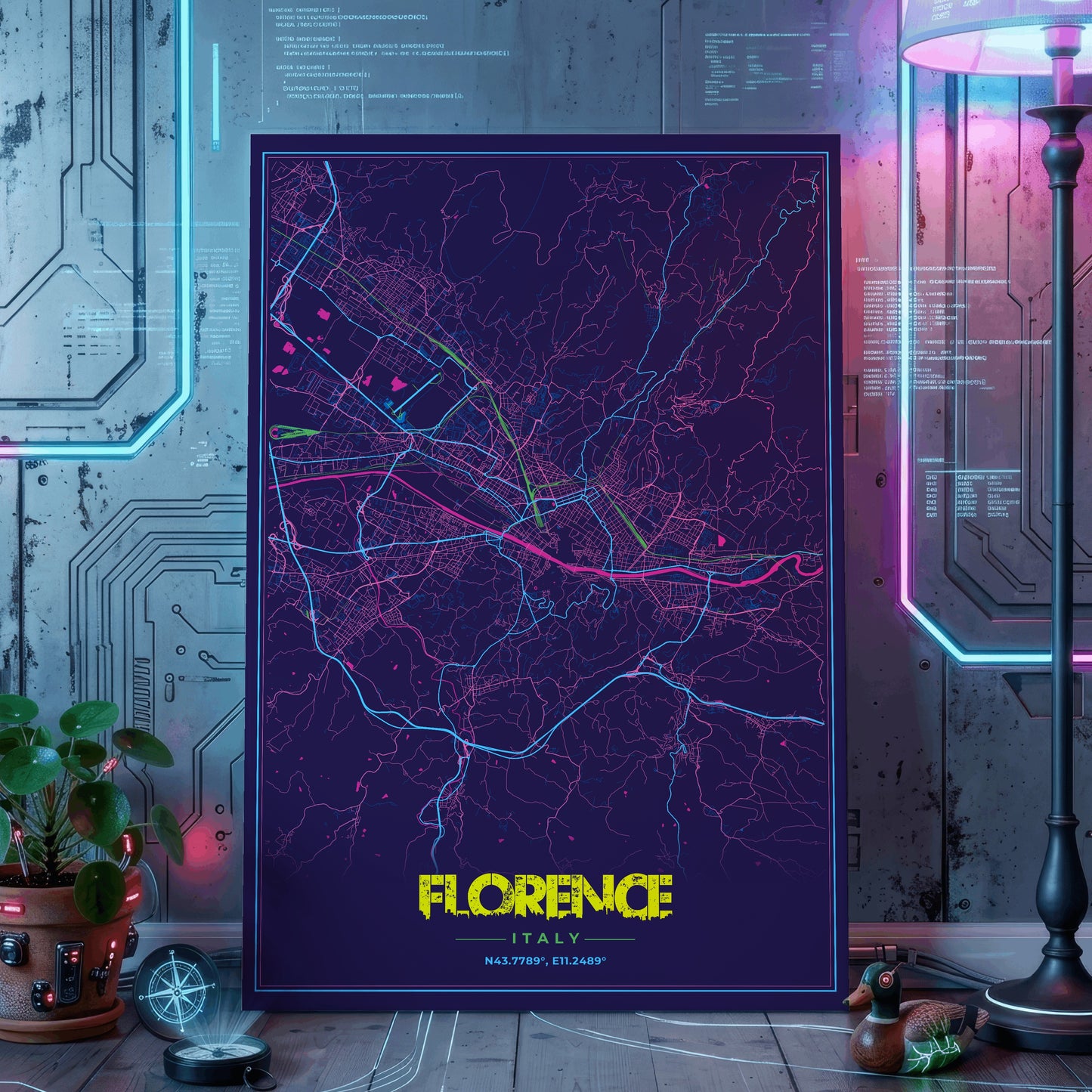 Florence Cyberpunk Map Poster