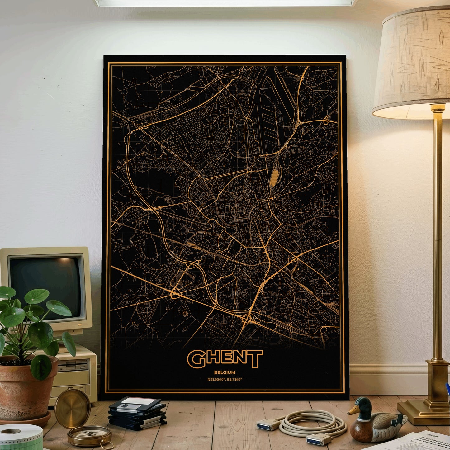 Ghent Phosphor Map Poster - Amber CRT