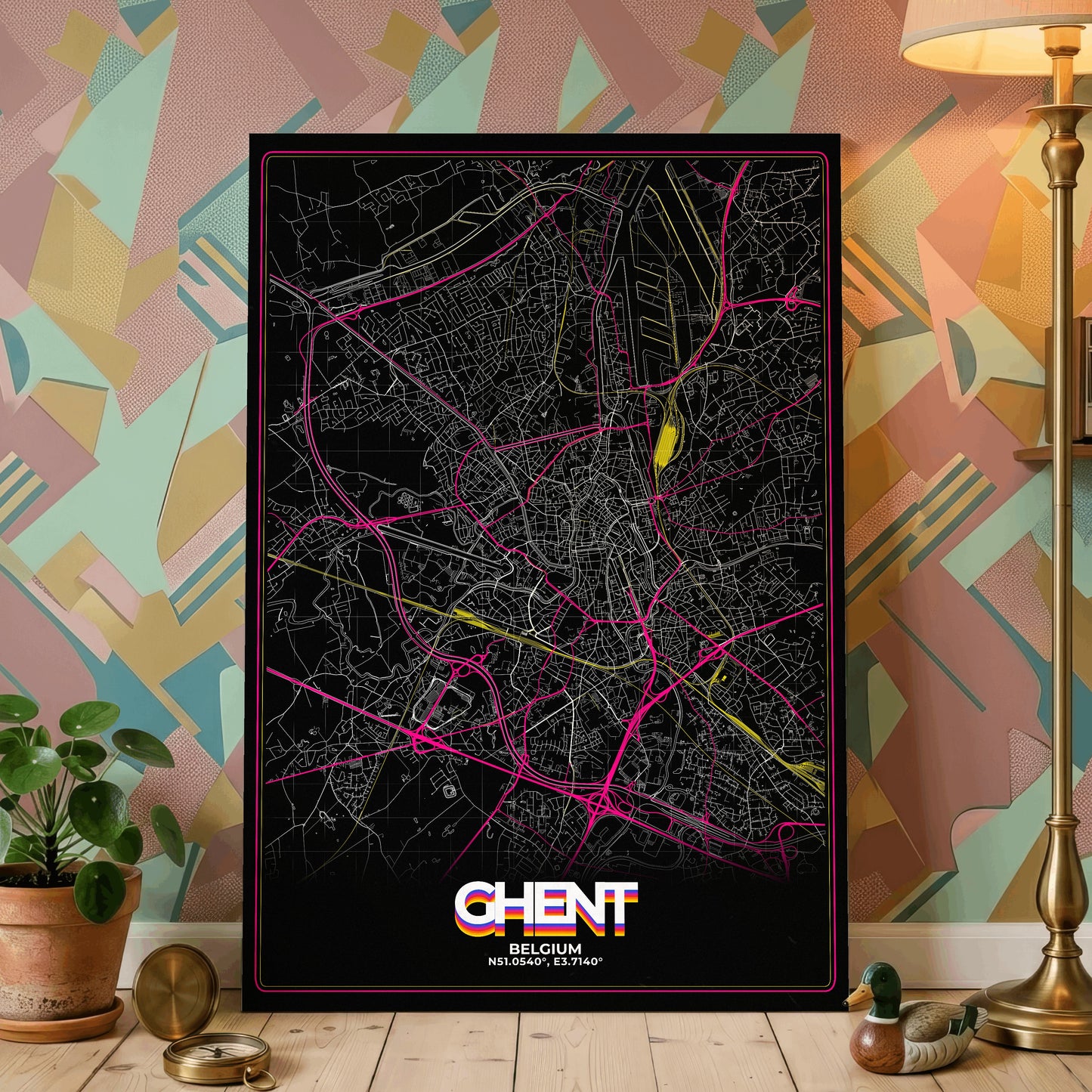Ghent Retro Map Poster