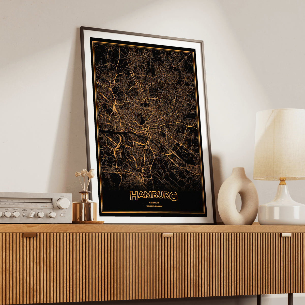 Hamburg Phosphor Map Poster - Amber CRT