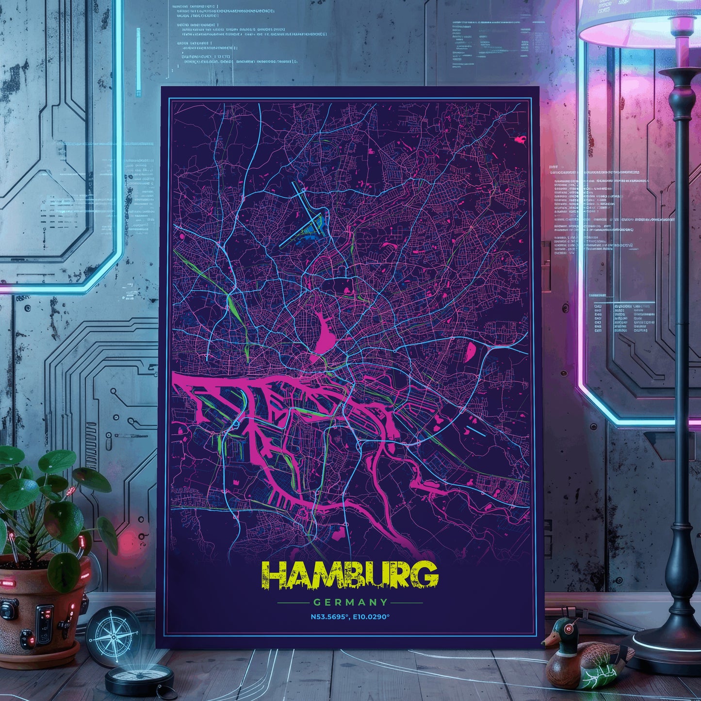 Hamburg Cyberpunk Map Poster