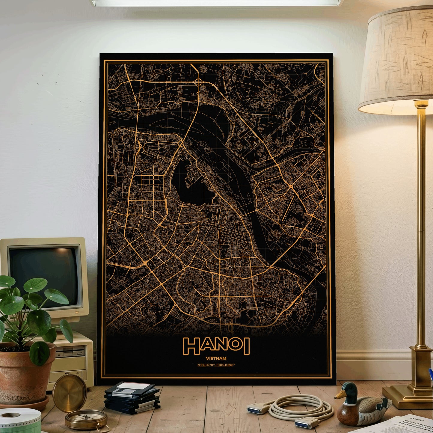 Hanoi Phosphor Map Poster - Amber CRT