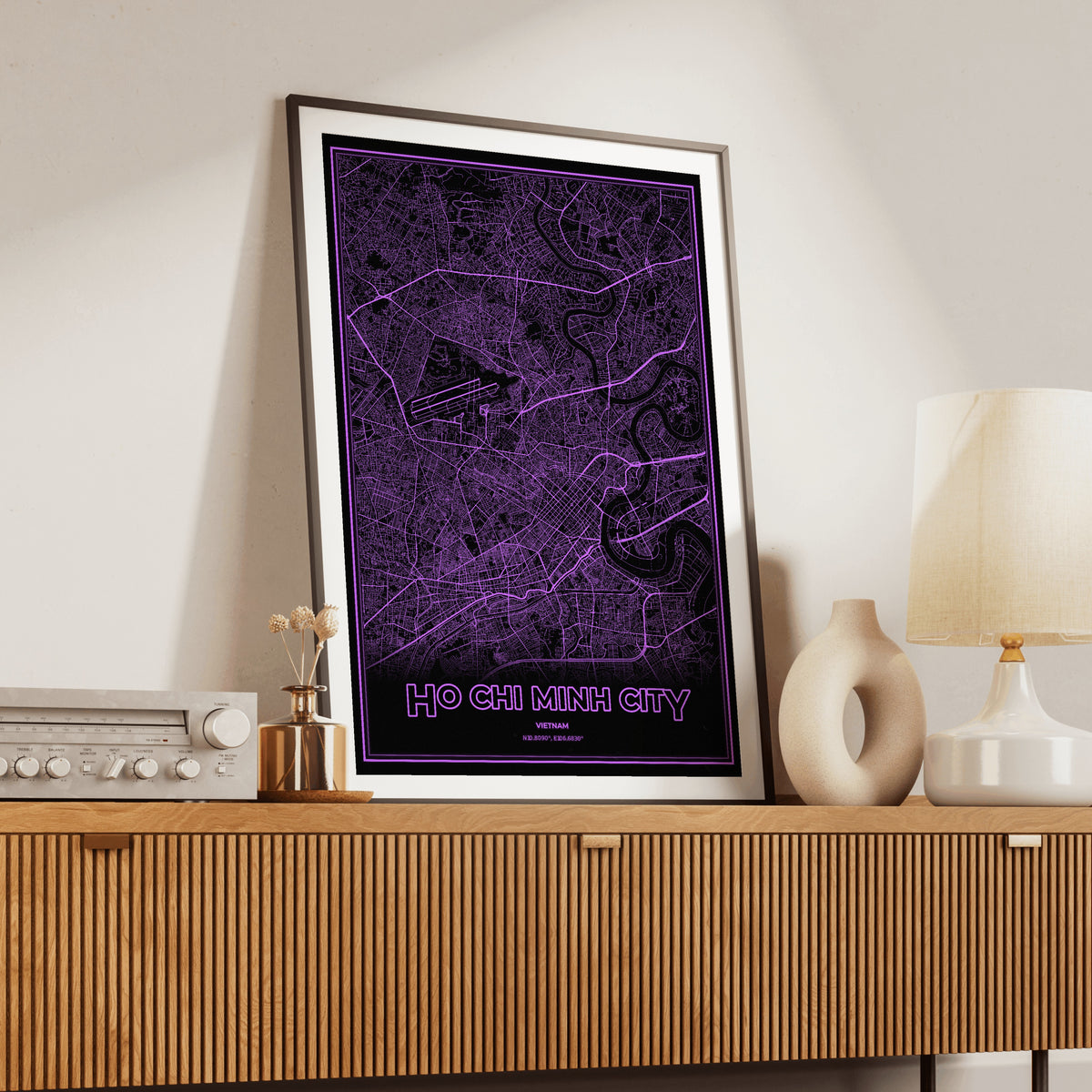 Ho Chi Minh City Phosphor Map Poster - EGA Violet