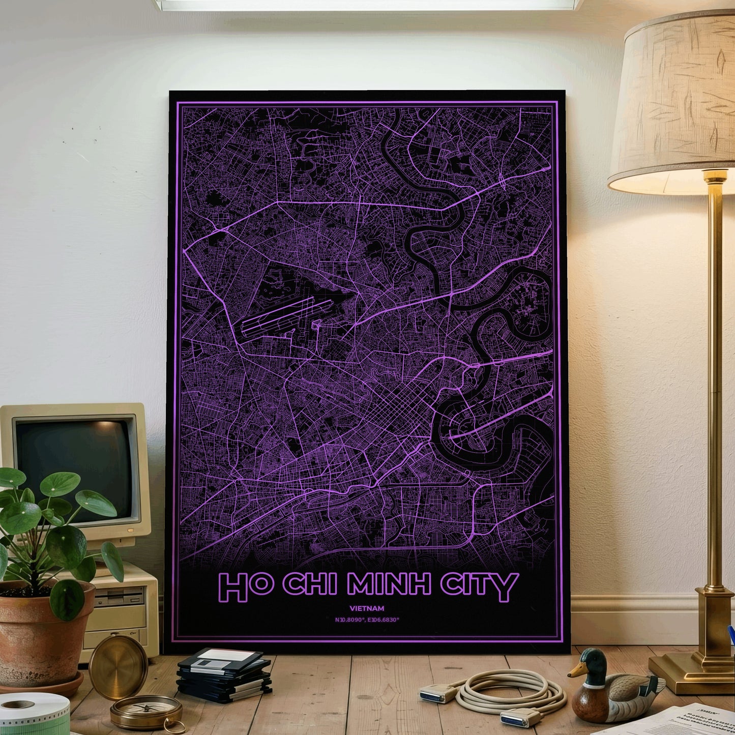 Ho Chi Minh City Phosphor Map Poster - EGA Violet