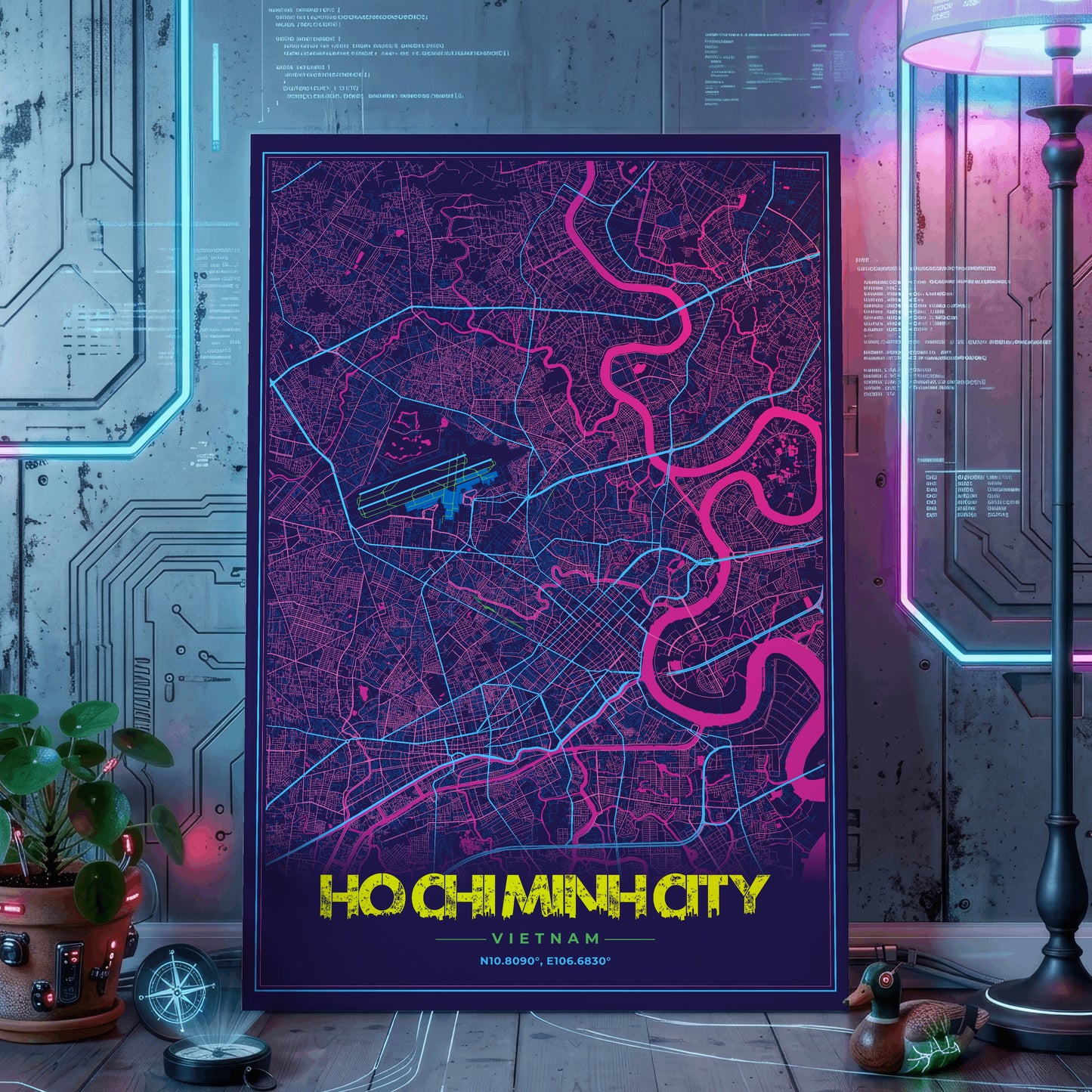 Ho Chi Minh City Cyberpunk Map Poster