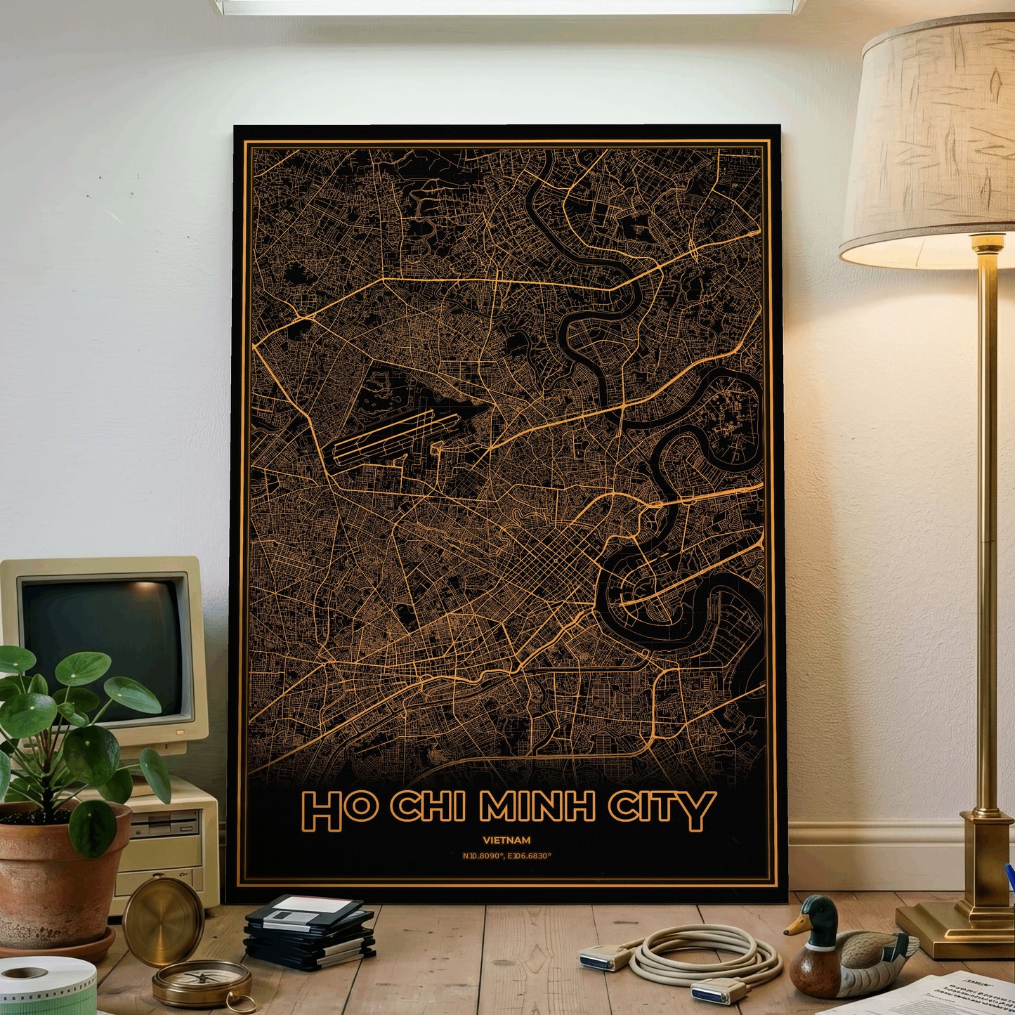 Ho Chi Minh City Phosphor Map Poster - Amber CRT