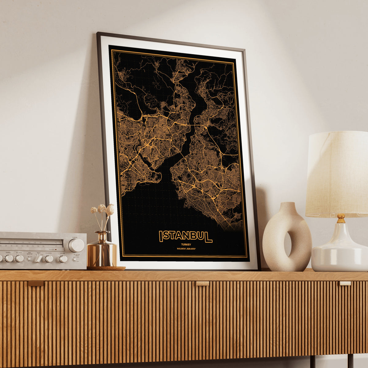 Istanbul Phosphor Map Poster - Amber CRT