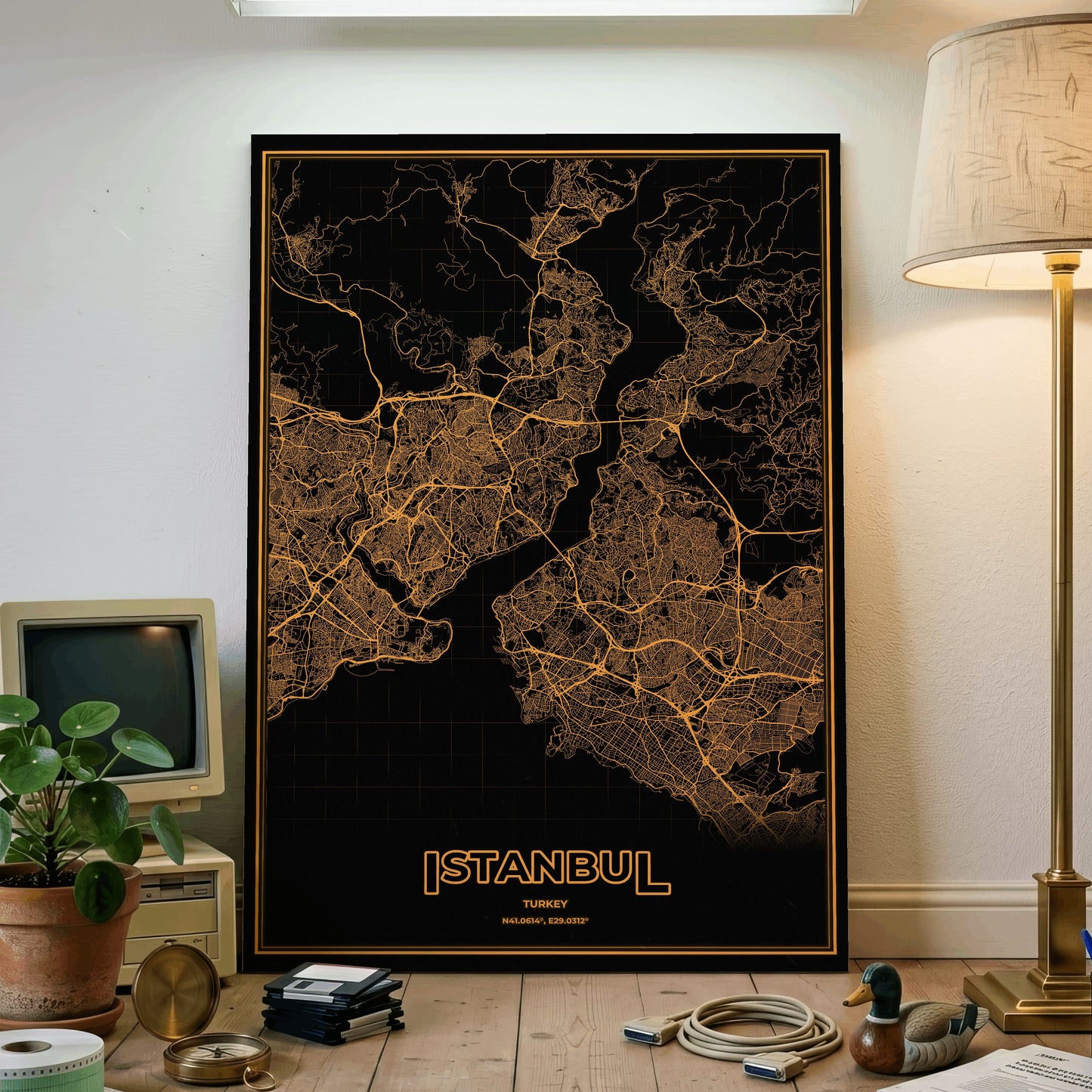 Istanbul Phosphor Map Poster - Amber CRT