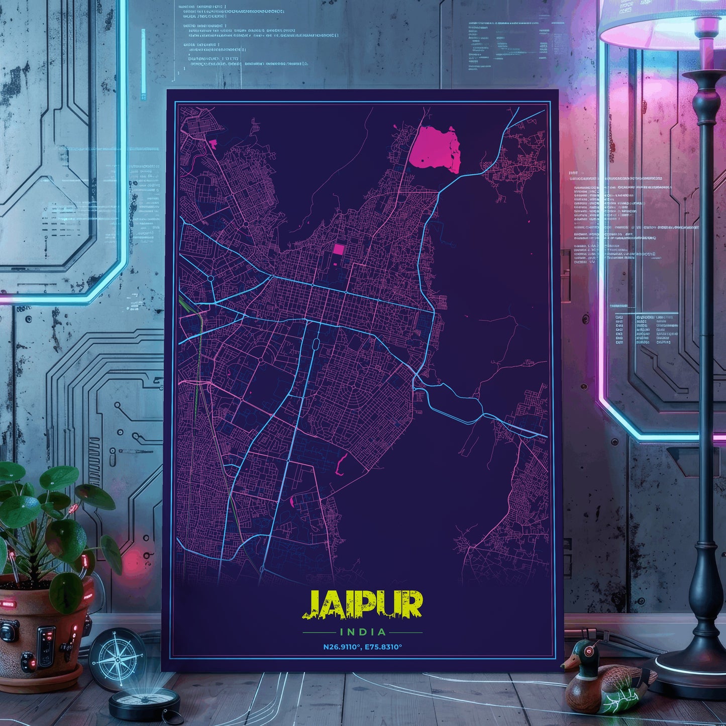 Jaipur Cyberpunk Map Poster