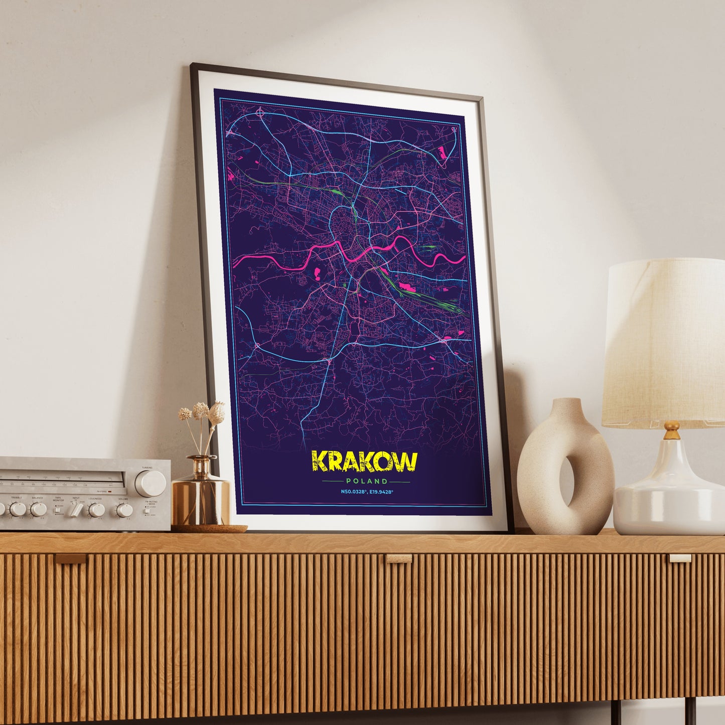 Krakow Cyberpunk Map Poster