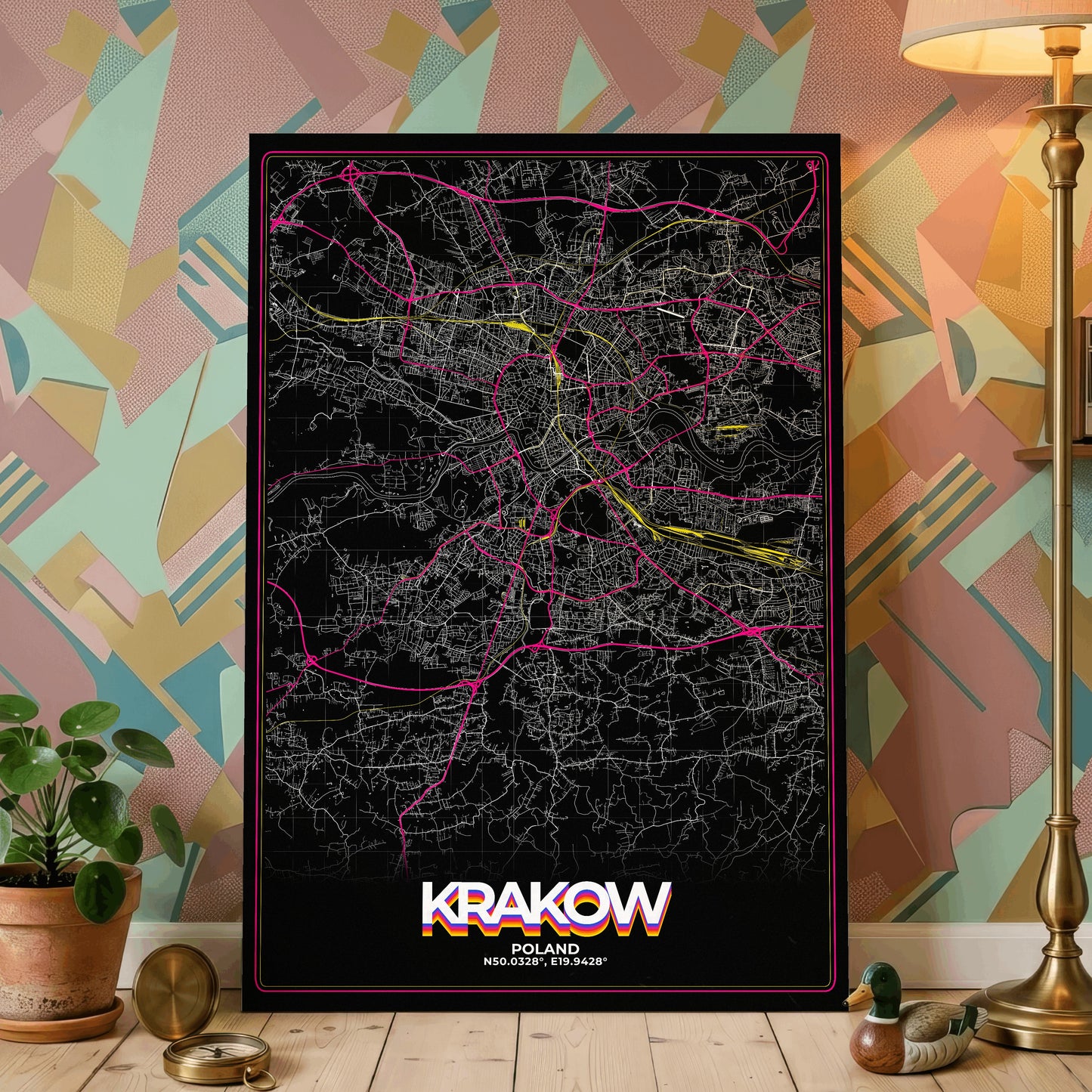 Krakow Retro Map Poster