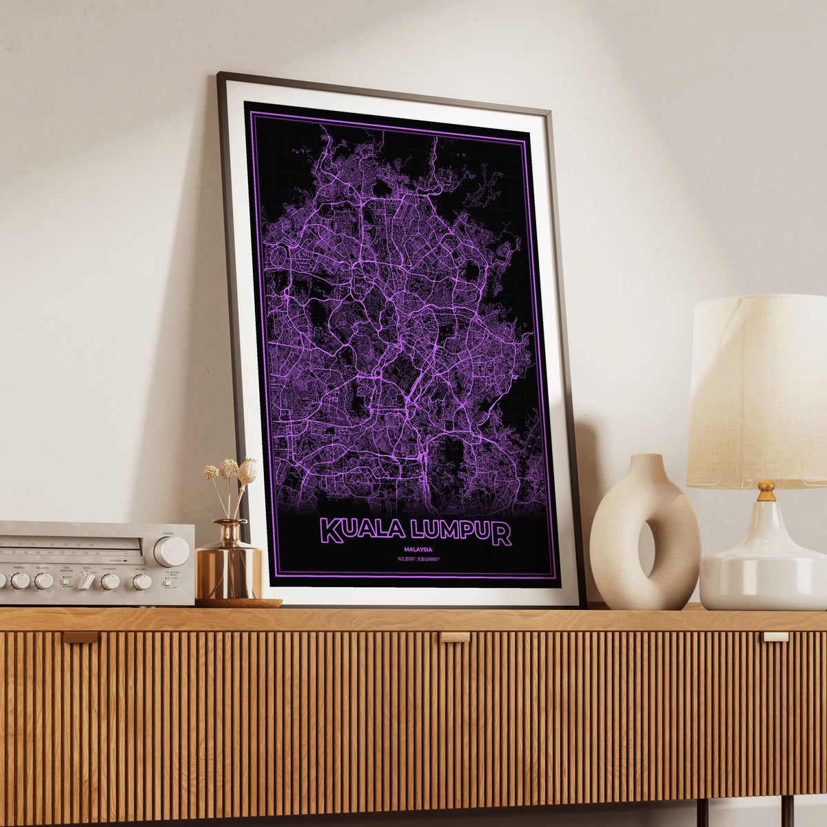 Kuala Lumpur Phosphor Map Poster - EGA Violet