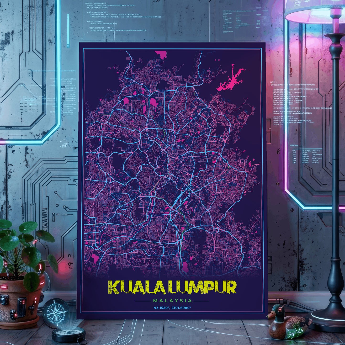 Kuala Lumpur Cyberpunk Map Poster
