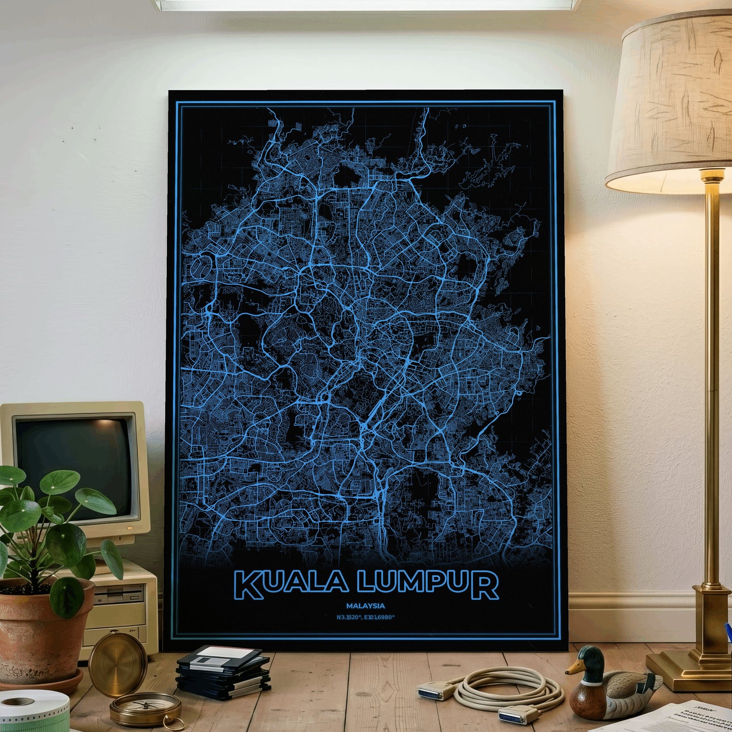 Kuala Lumpur Phosphor Map Poster - IBM Blue