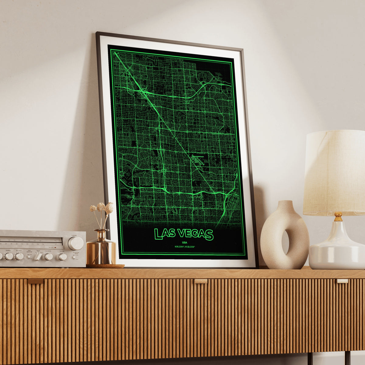 Las Vegas Phosphor Map Poster - Phosphor Green