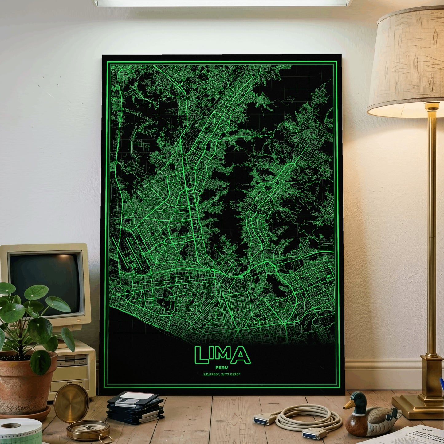 Lima Phosphor Map Poster - Phosphor Green