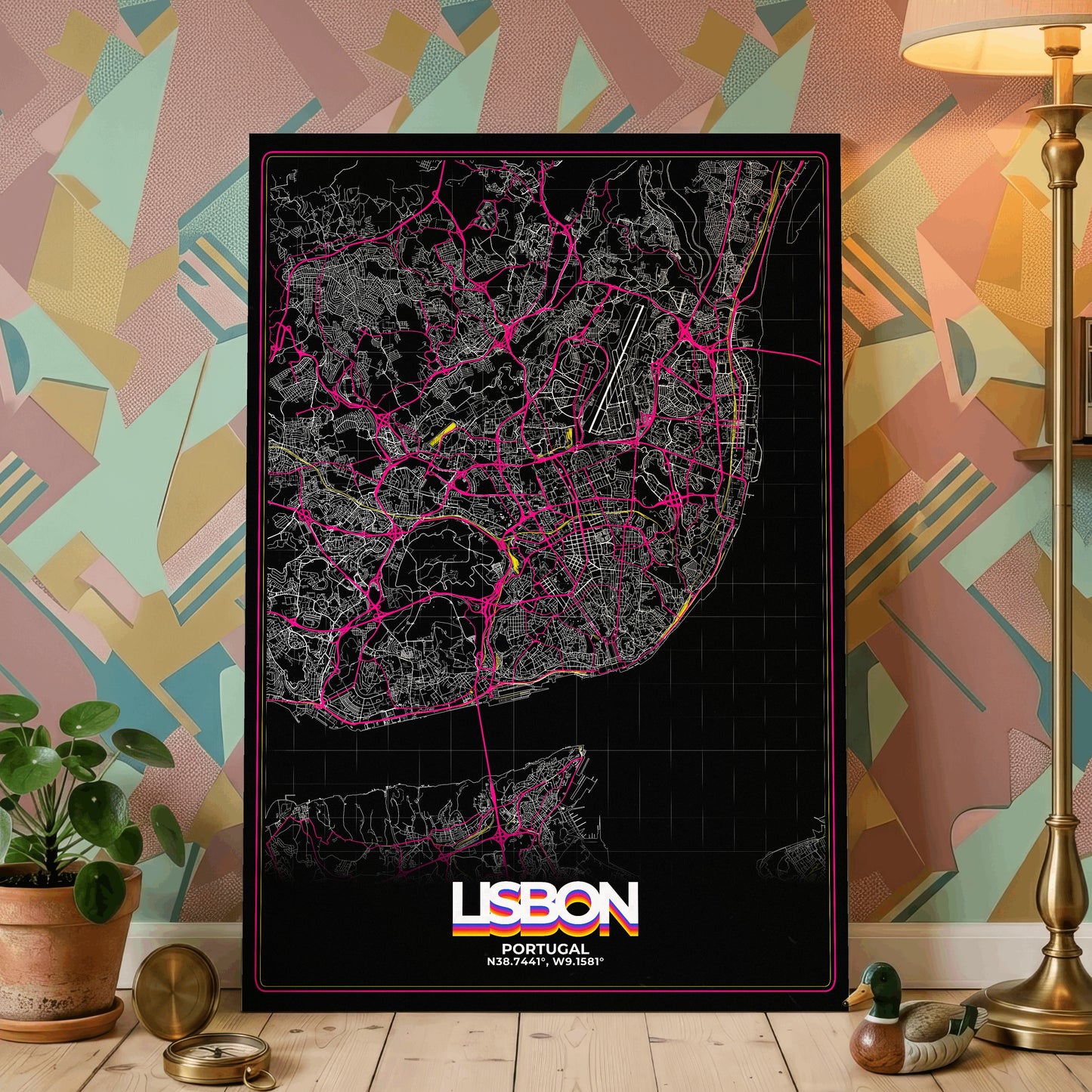 Lisbon Retro Map Poster