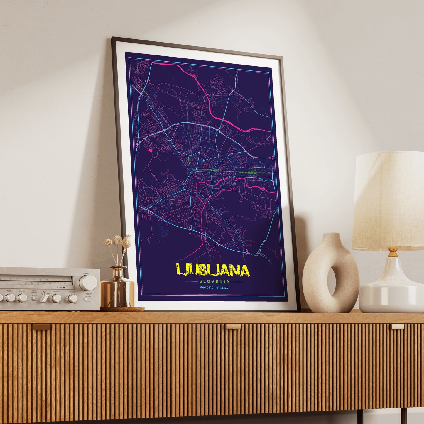 Ljubljana Cyberpunk Map Poster