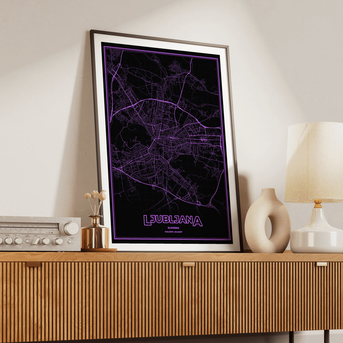 Ljubljana Phosphor Map Poster - EGA Violet