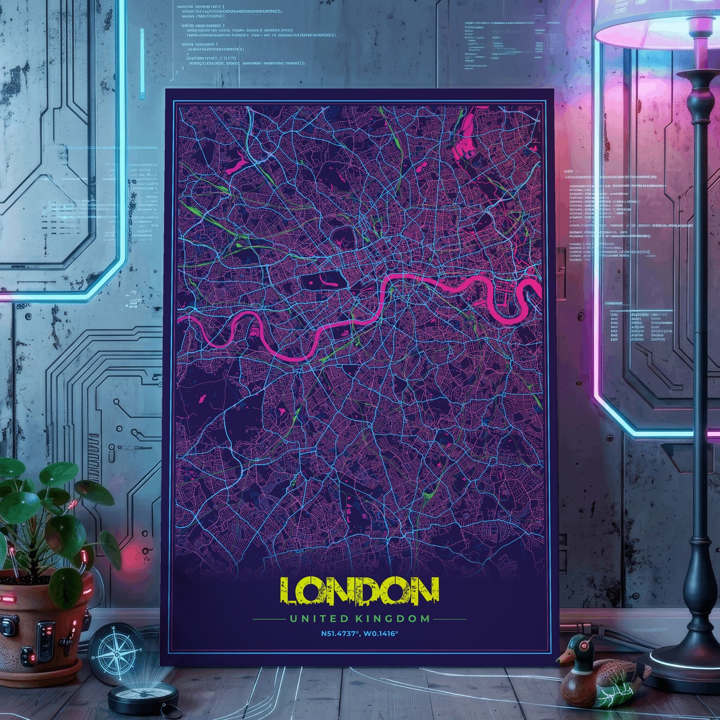 London Cyberpunk Map Poster