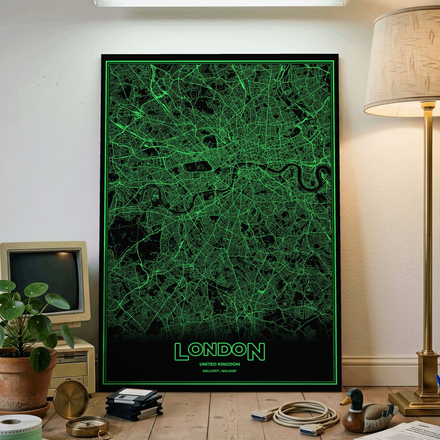 London Phosphor Map Poster - Phosphor Green