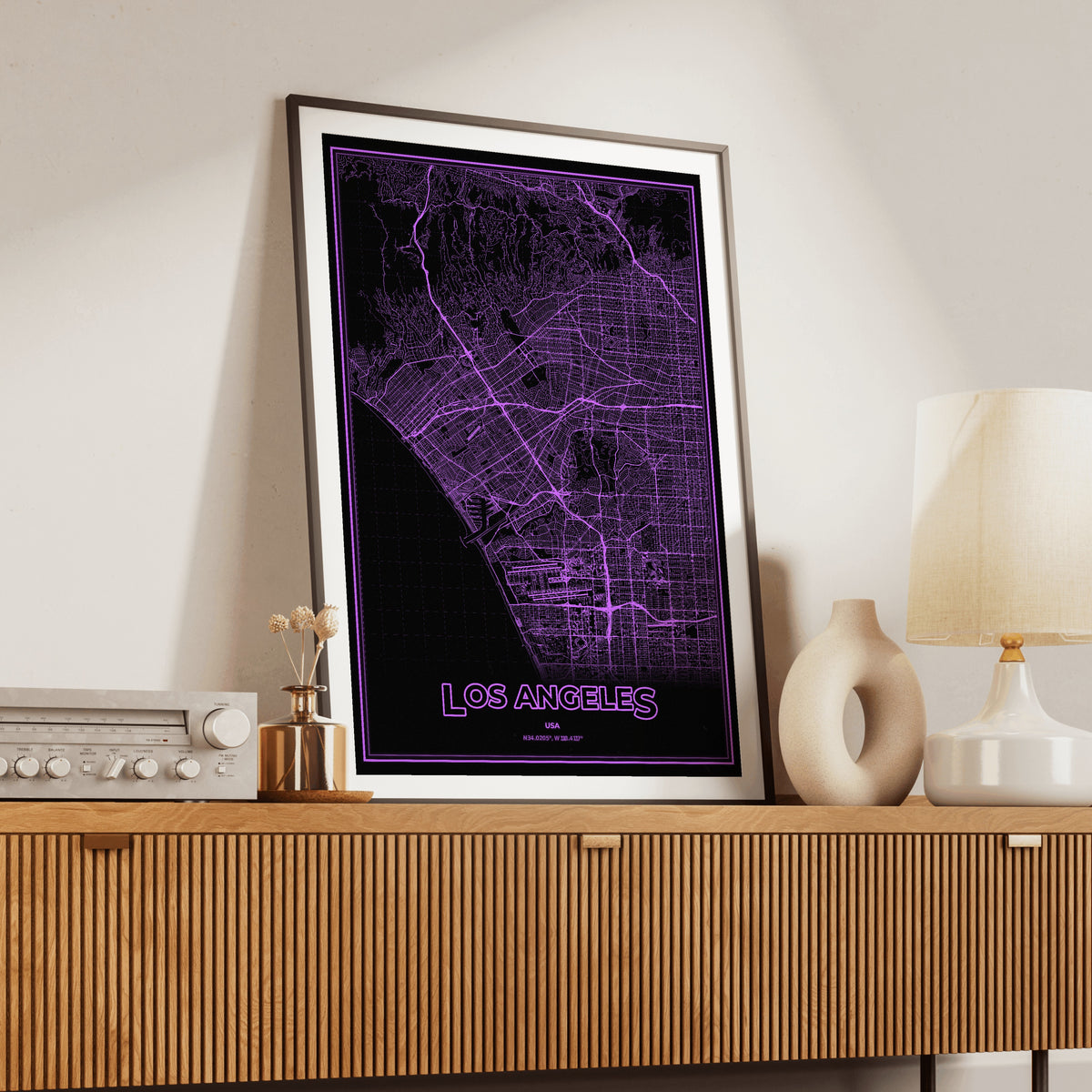 Los Angeles Phosphor Map Poster - EGA Violet