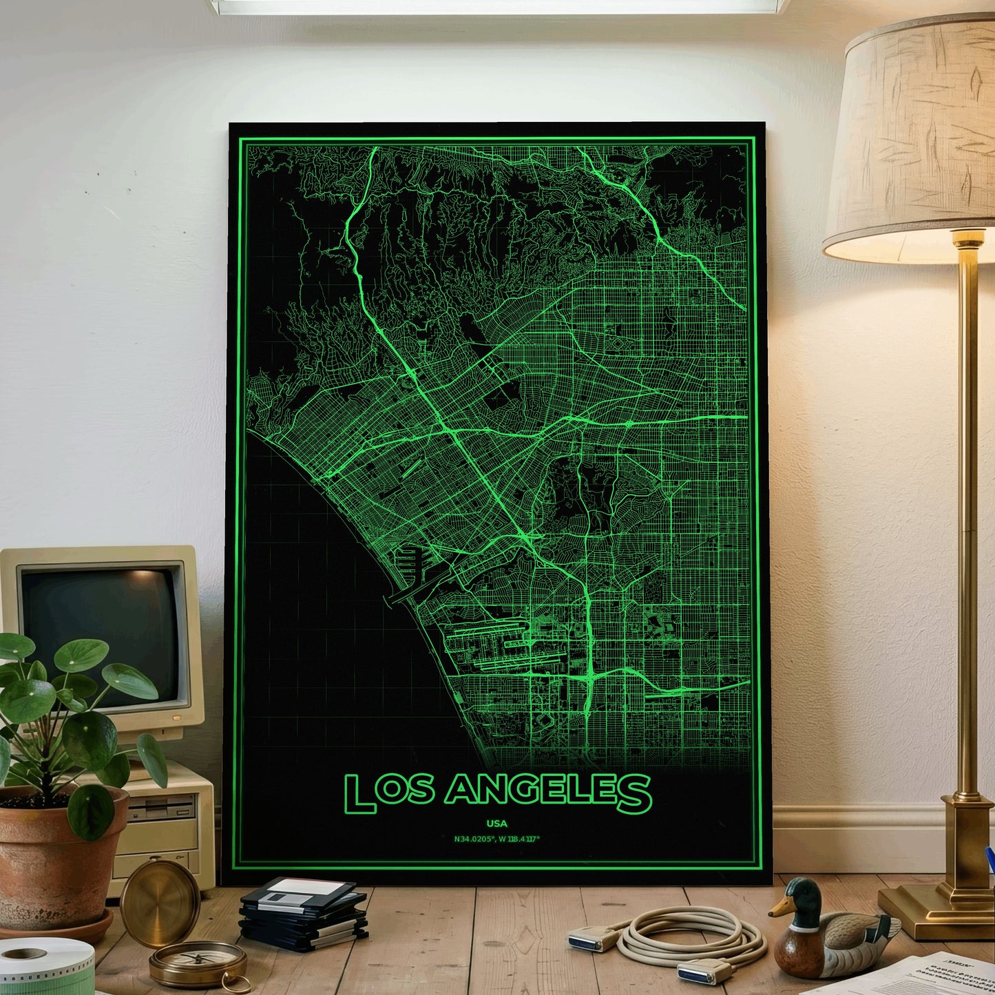 Los Angeles Phosphor Map Poster - Phosphor Green