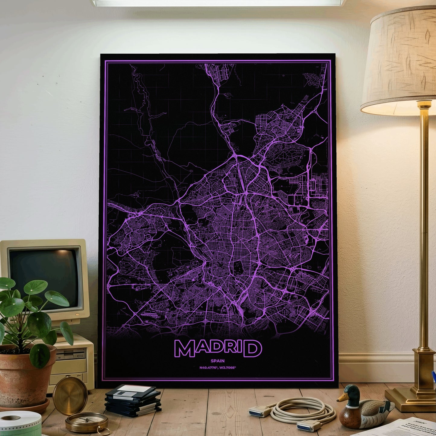 Madrid Phosphor Map Poster - EGA Violet