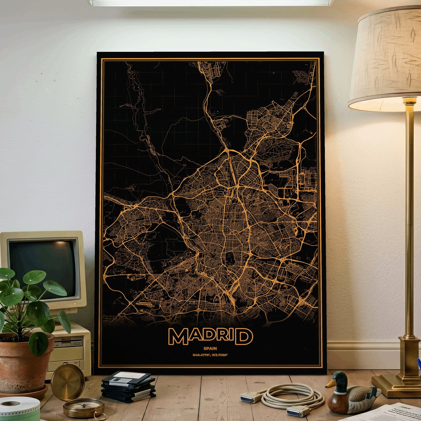 Madrid Phosphor Map Poster - Amber CRT