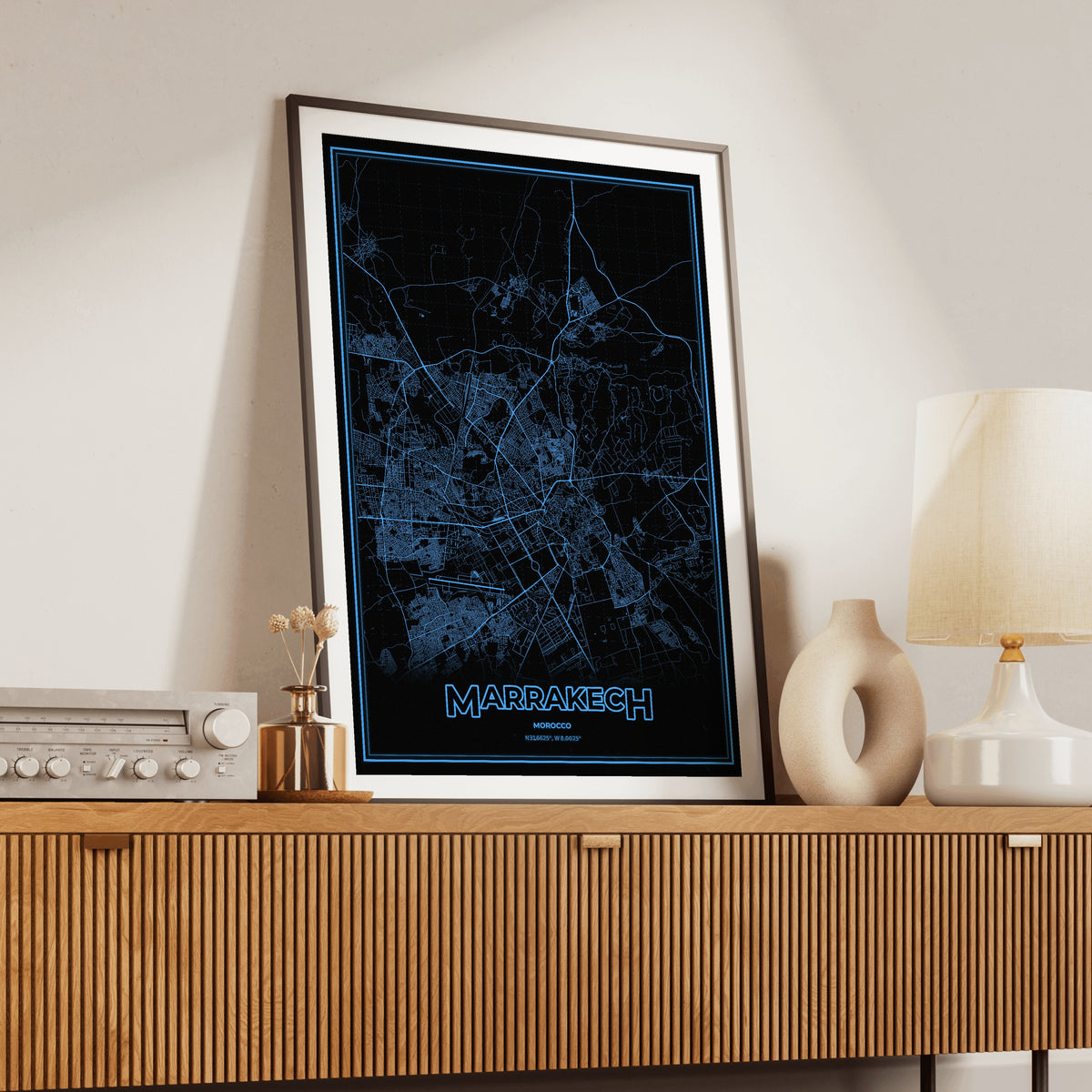 Marrakech Phosphor Map Poster - IBM Blue