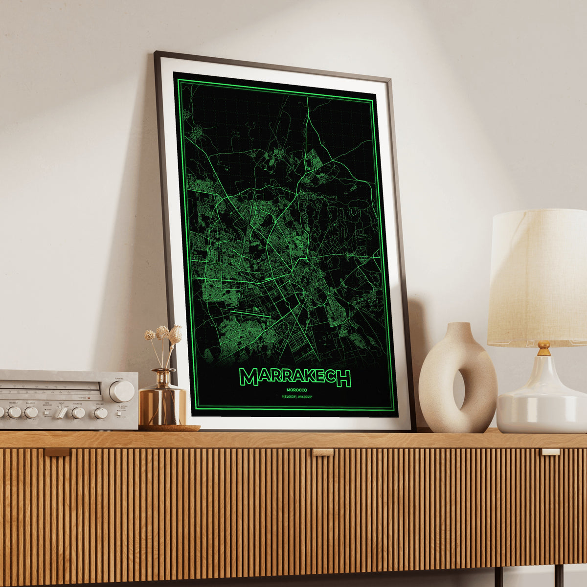 Marrakech Phosphor Map Poster - Phosphor Green