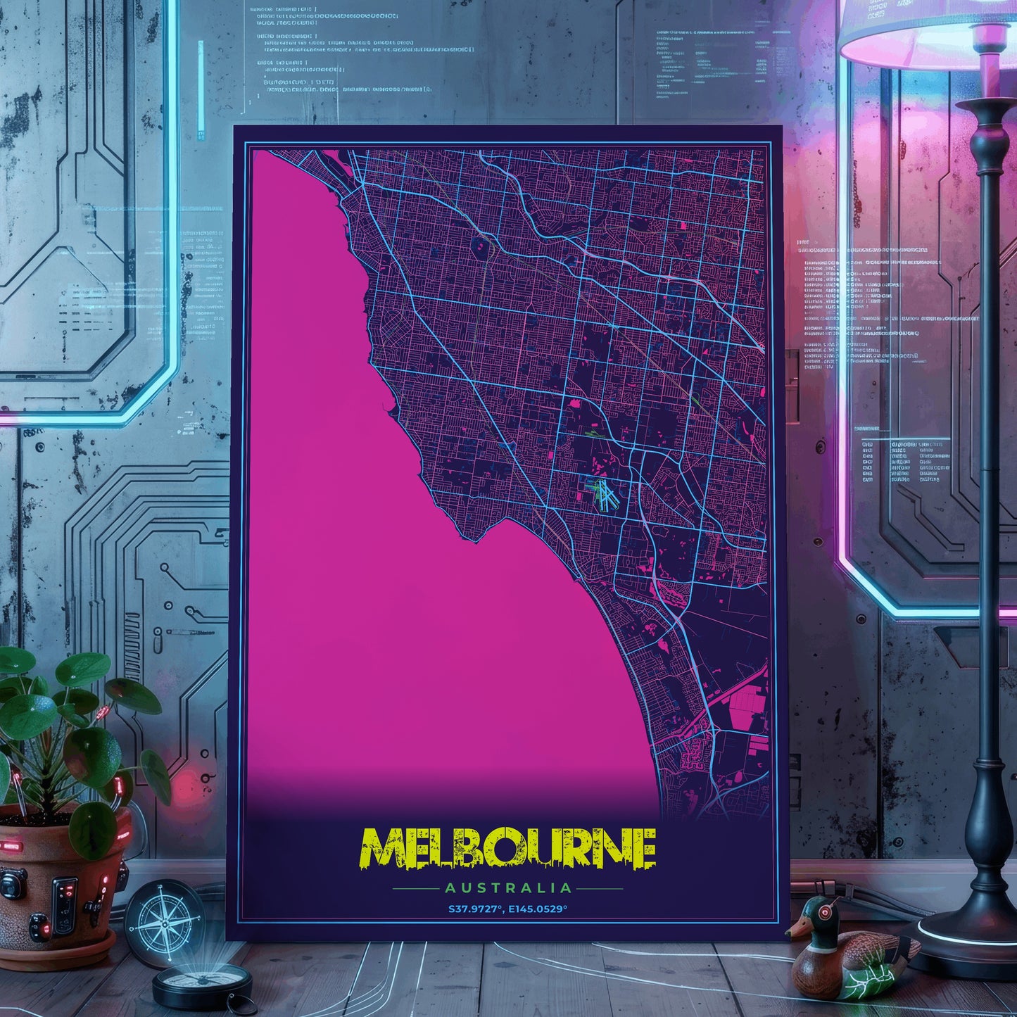 Melbourne Cyberpunk Map Poster