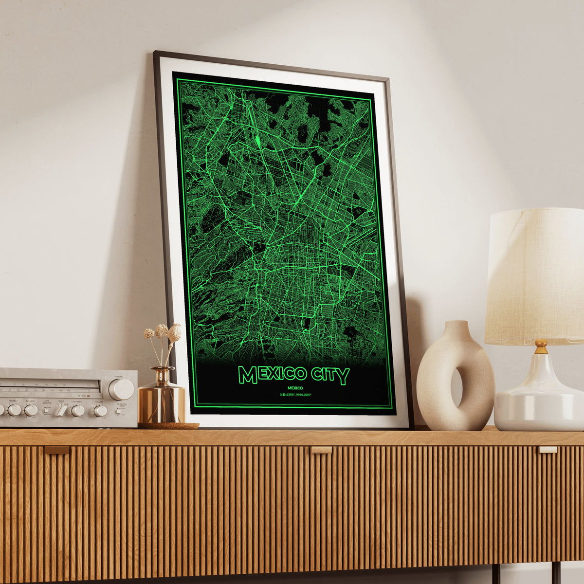Mexico City Phosphor Map Poster - Phosphor Green