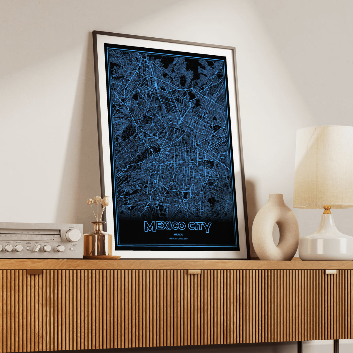 Mexico City Phosphor Map Poster - IBM Blue