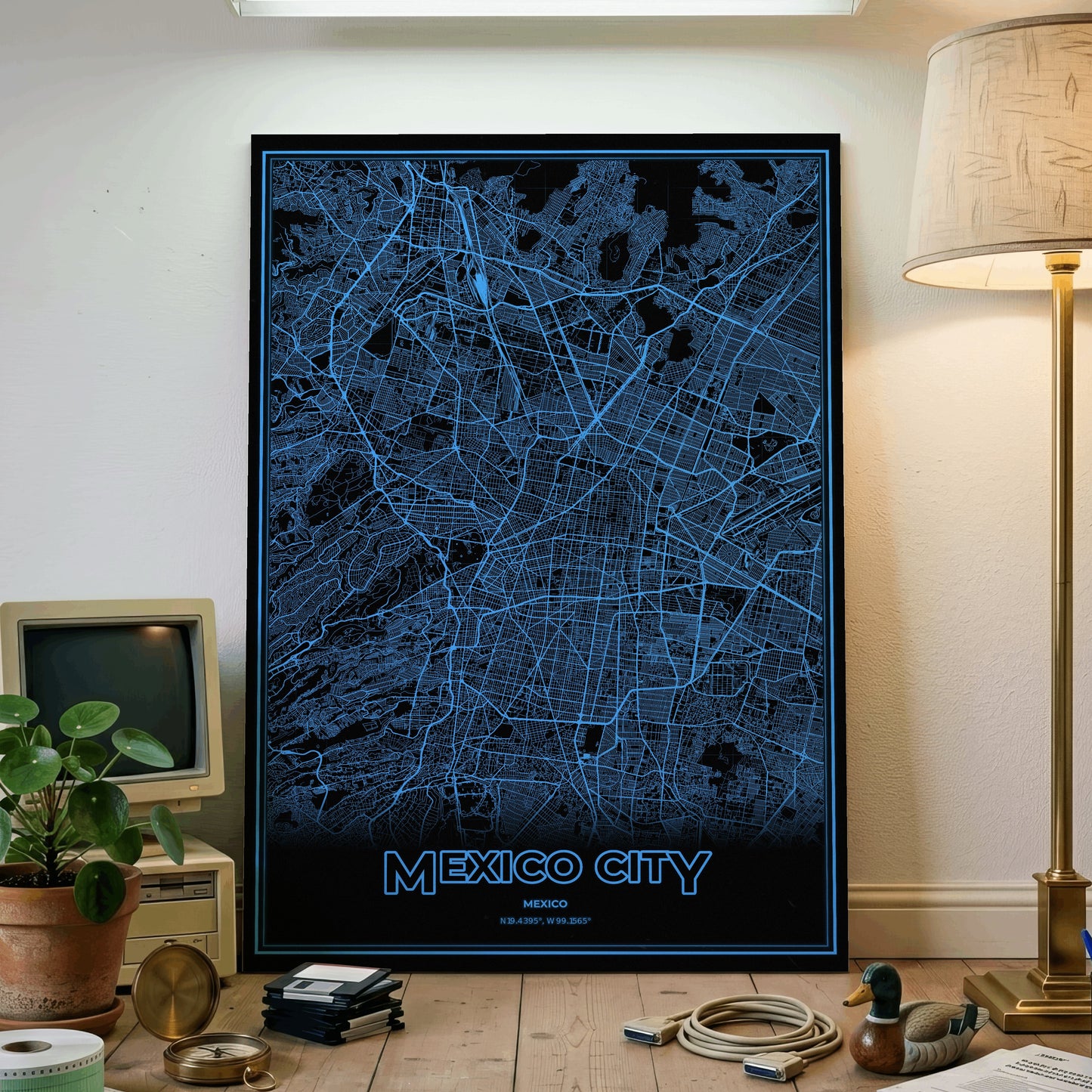 Mexico City Phosphor Map Poster - IBM Blue