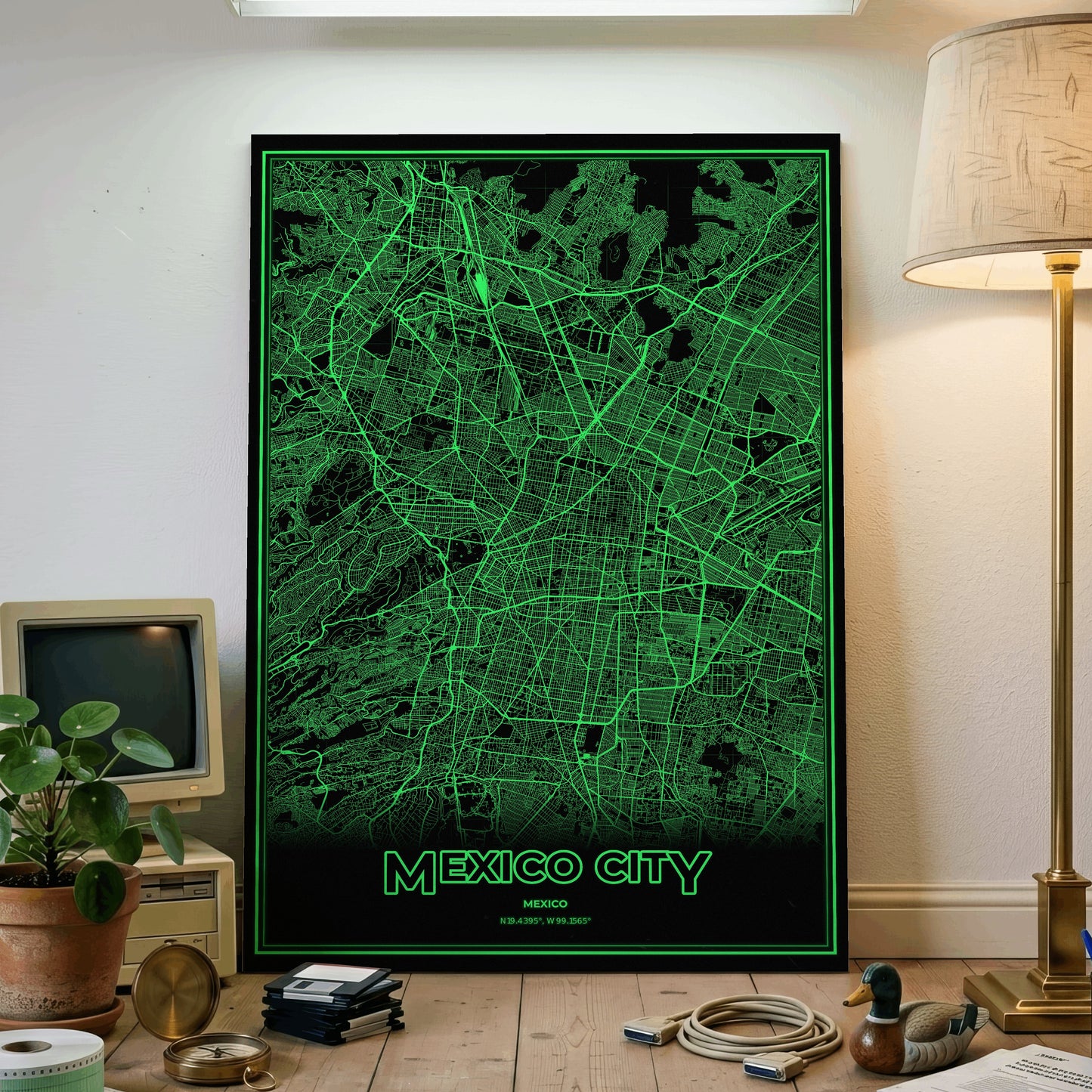 Mexico City Phosphor Map Poster - Phosphor Green