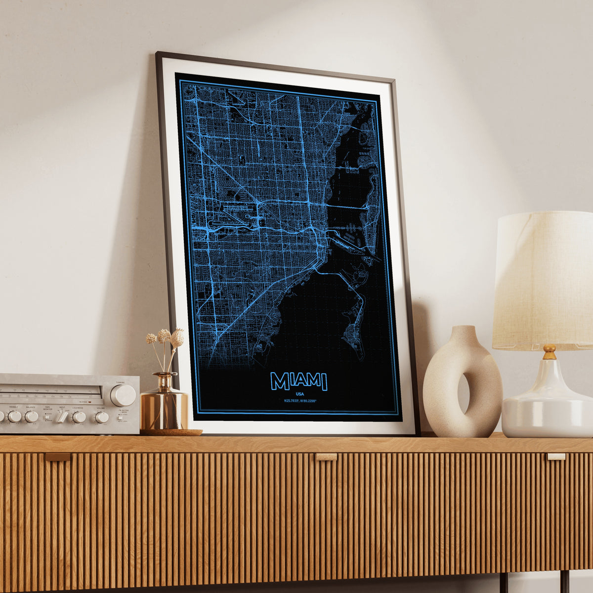 Miami Phosphor Map Poster - IBM Blue