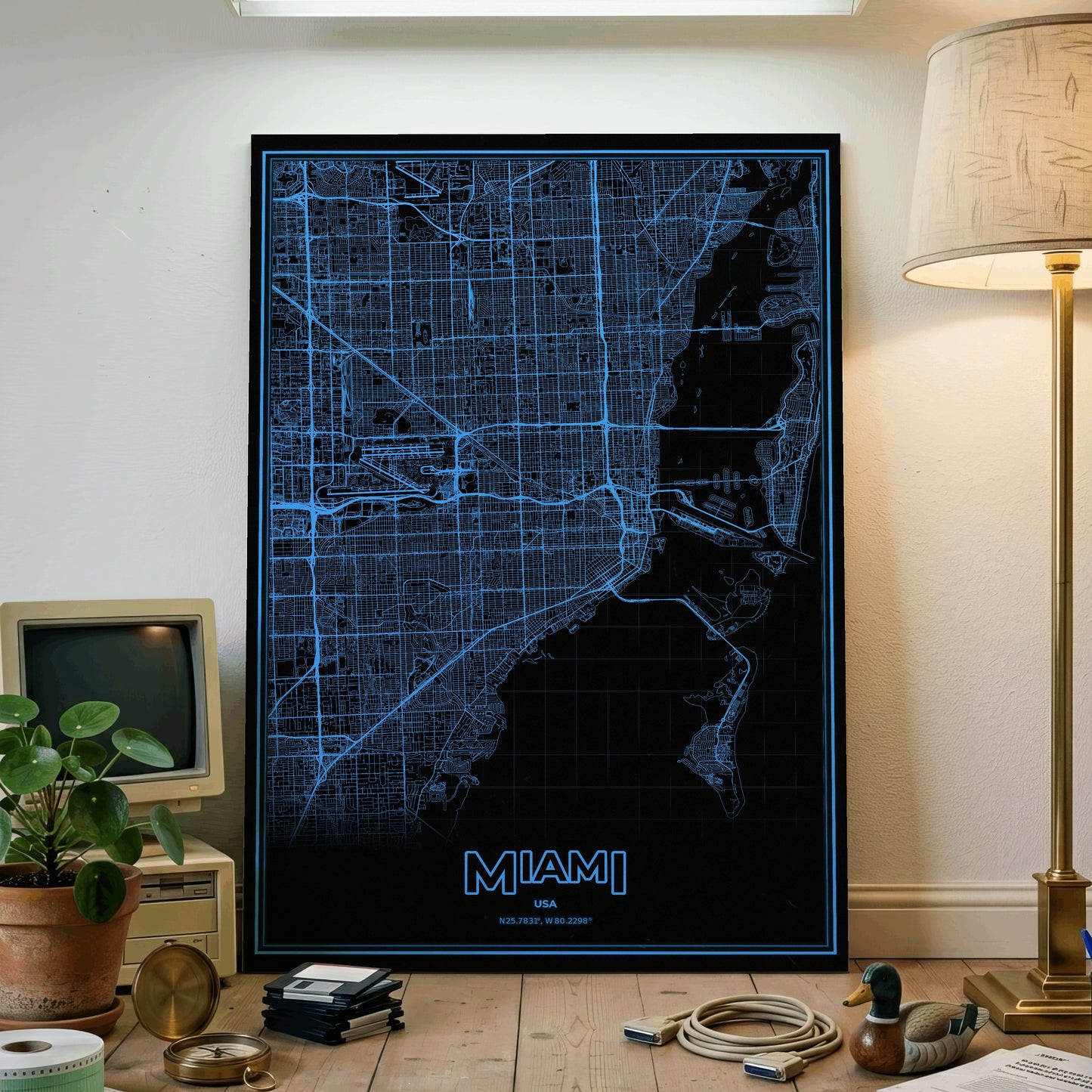 Miami Phosphor Map Poster - IBM Blue