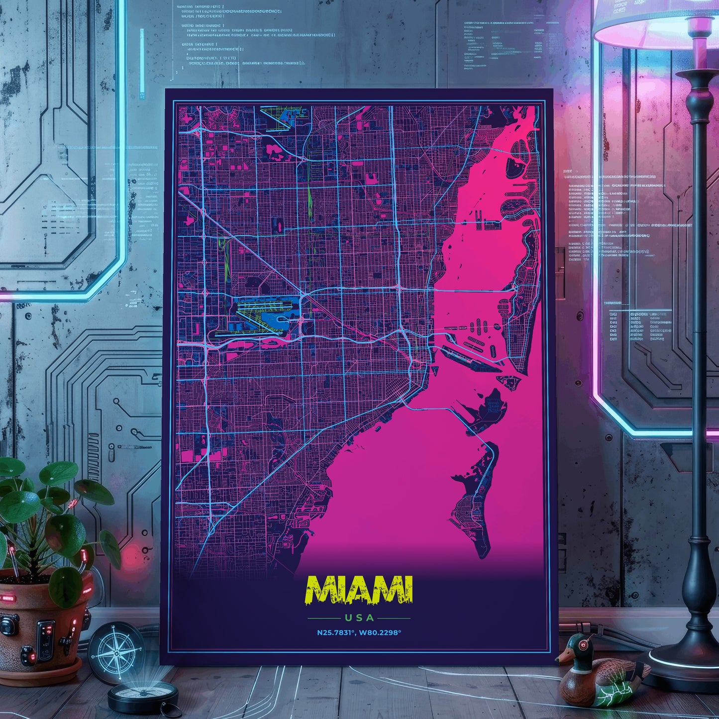 Miami Cyberpunk Map Poster