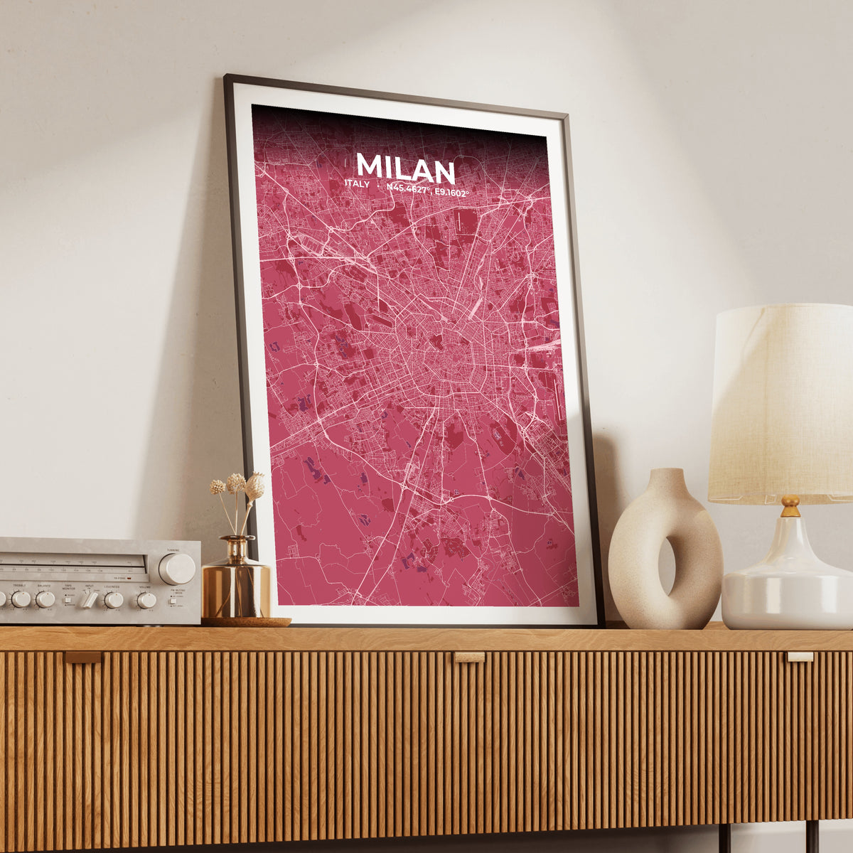 Milan Scarlet Map Poster