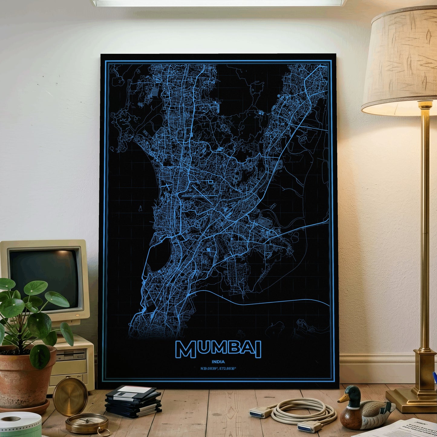Mumbai Phosphor Map Poster - IBM Blue