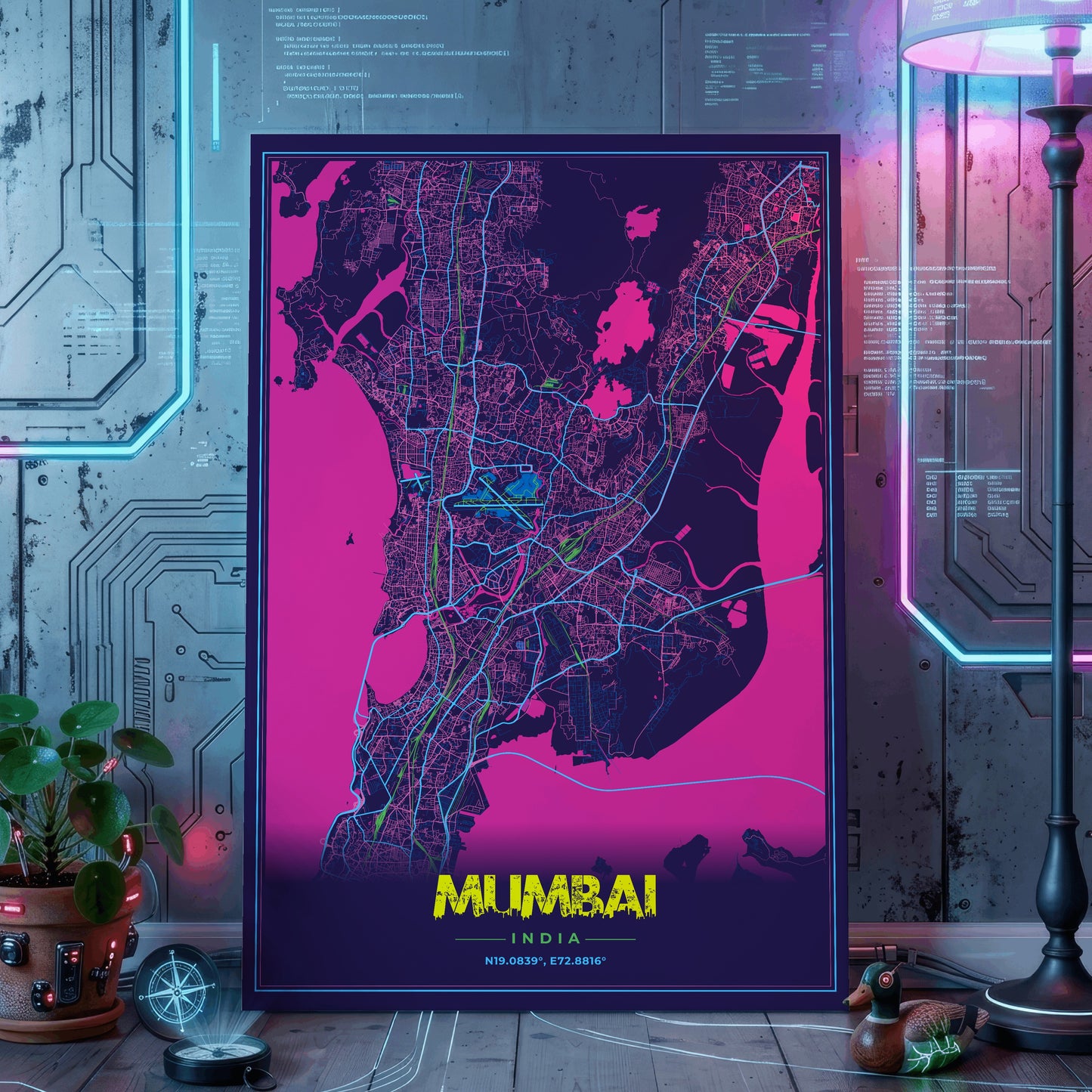 Mumbai Cyberpunk Map Poster