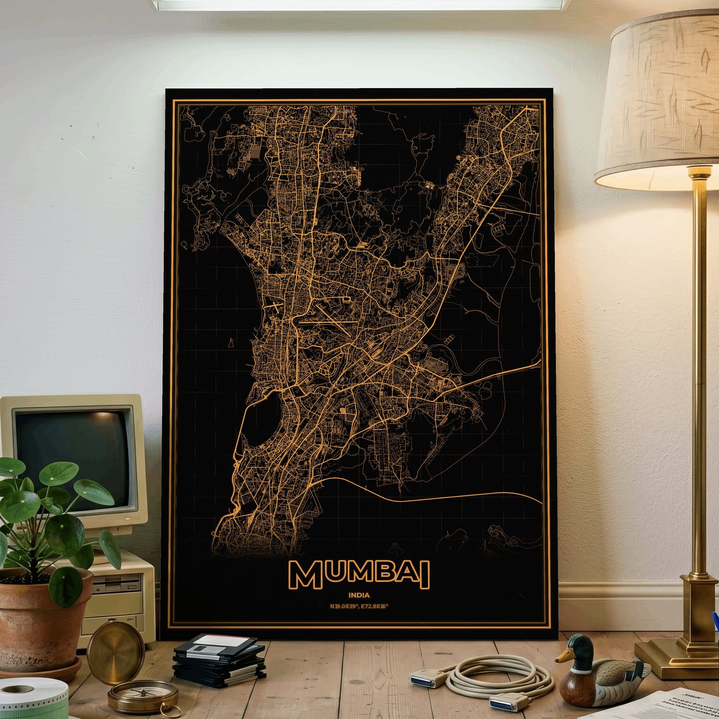 Mumbai Phosphor Map Poster - Amber CRT